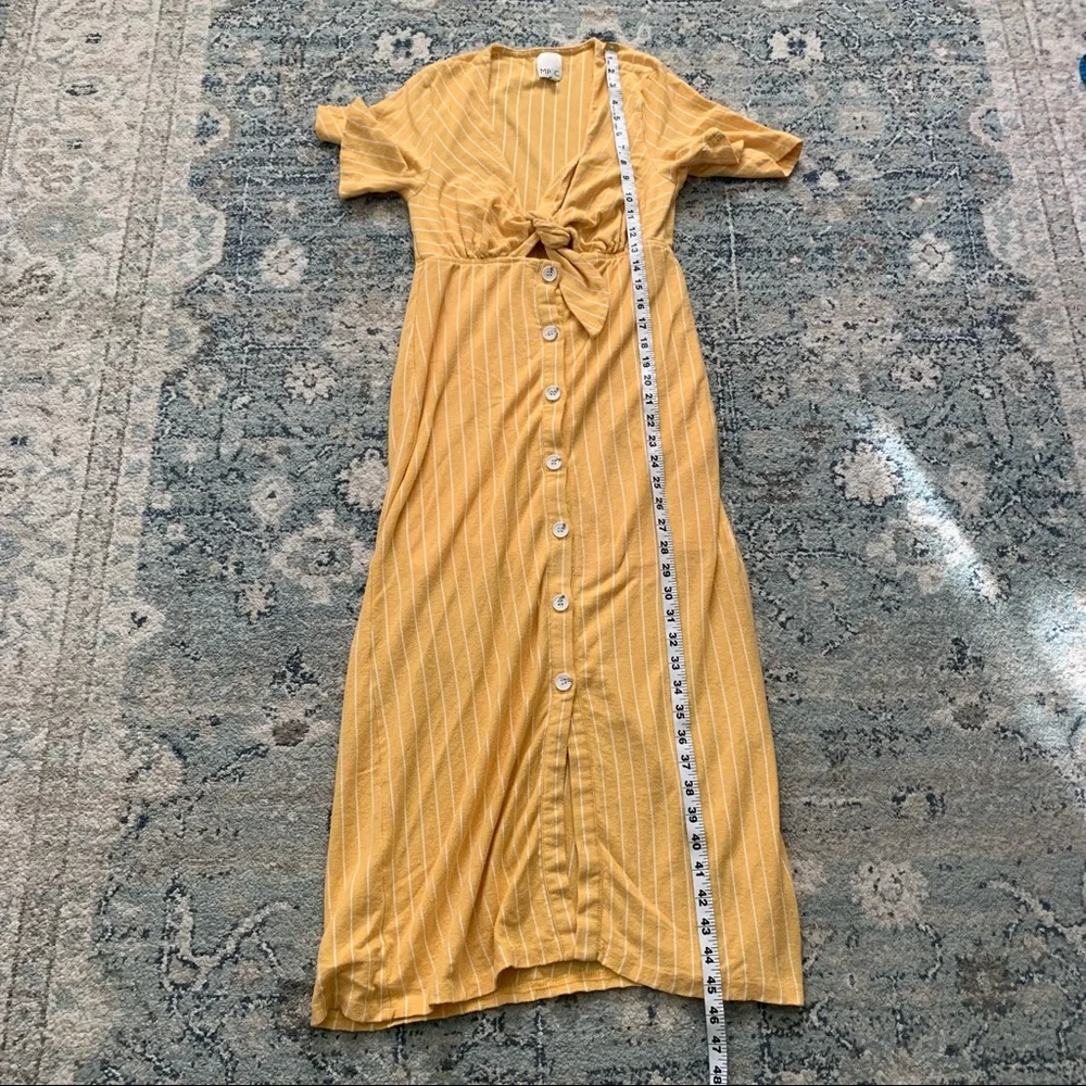 MPC yellow stripe front tie midi dress